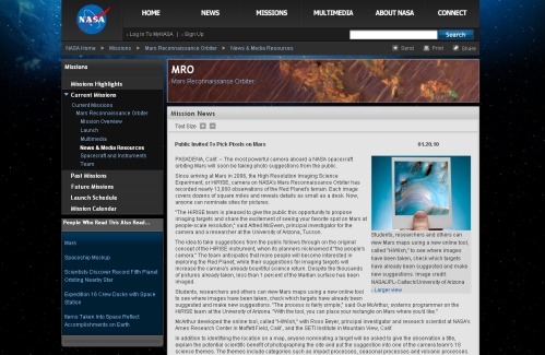 A NASA közleménye a NASA.gov honlapon